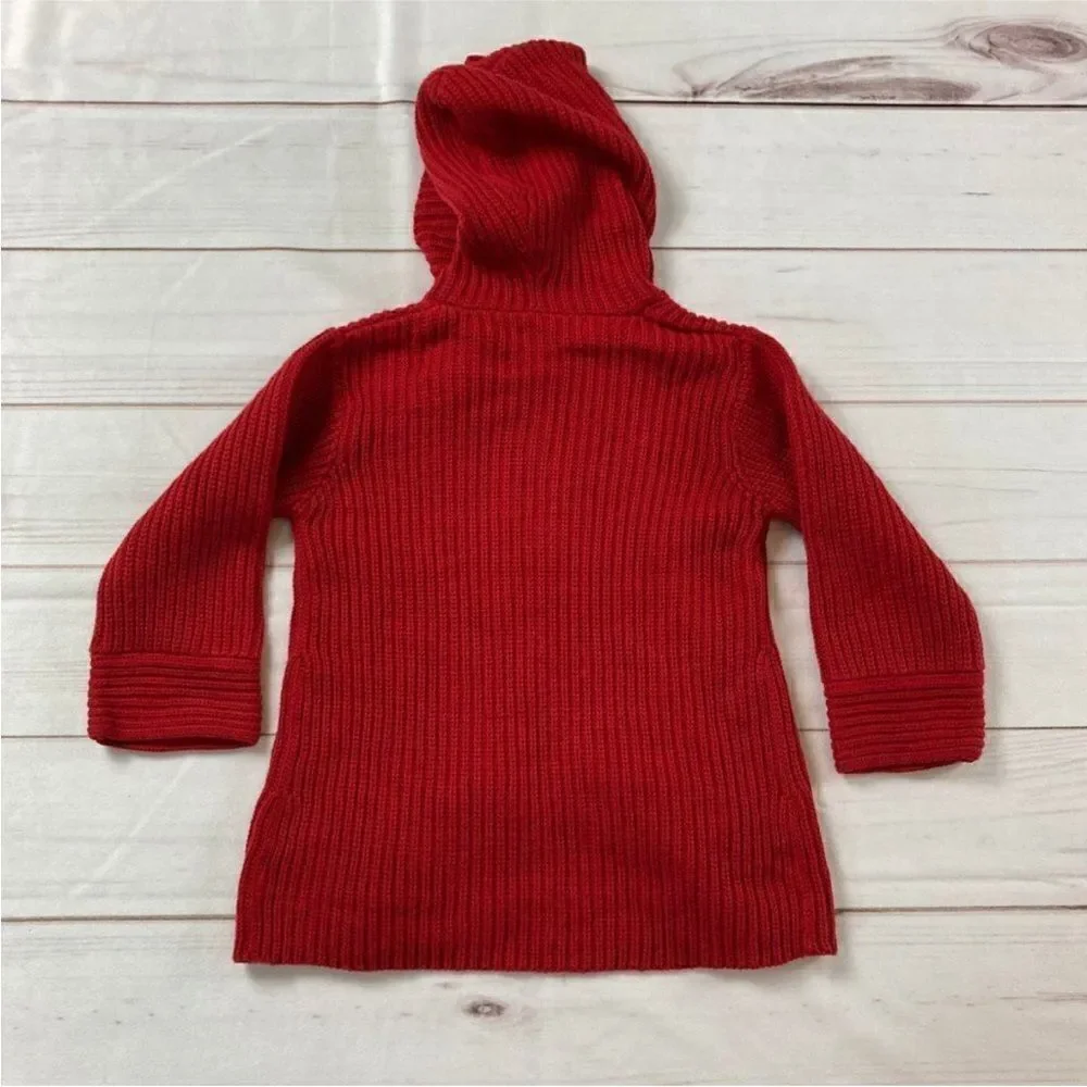 Tea Collection Kids Red Hooded Long Sleeve Button Up Knit Sweater